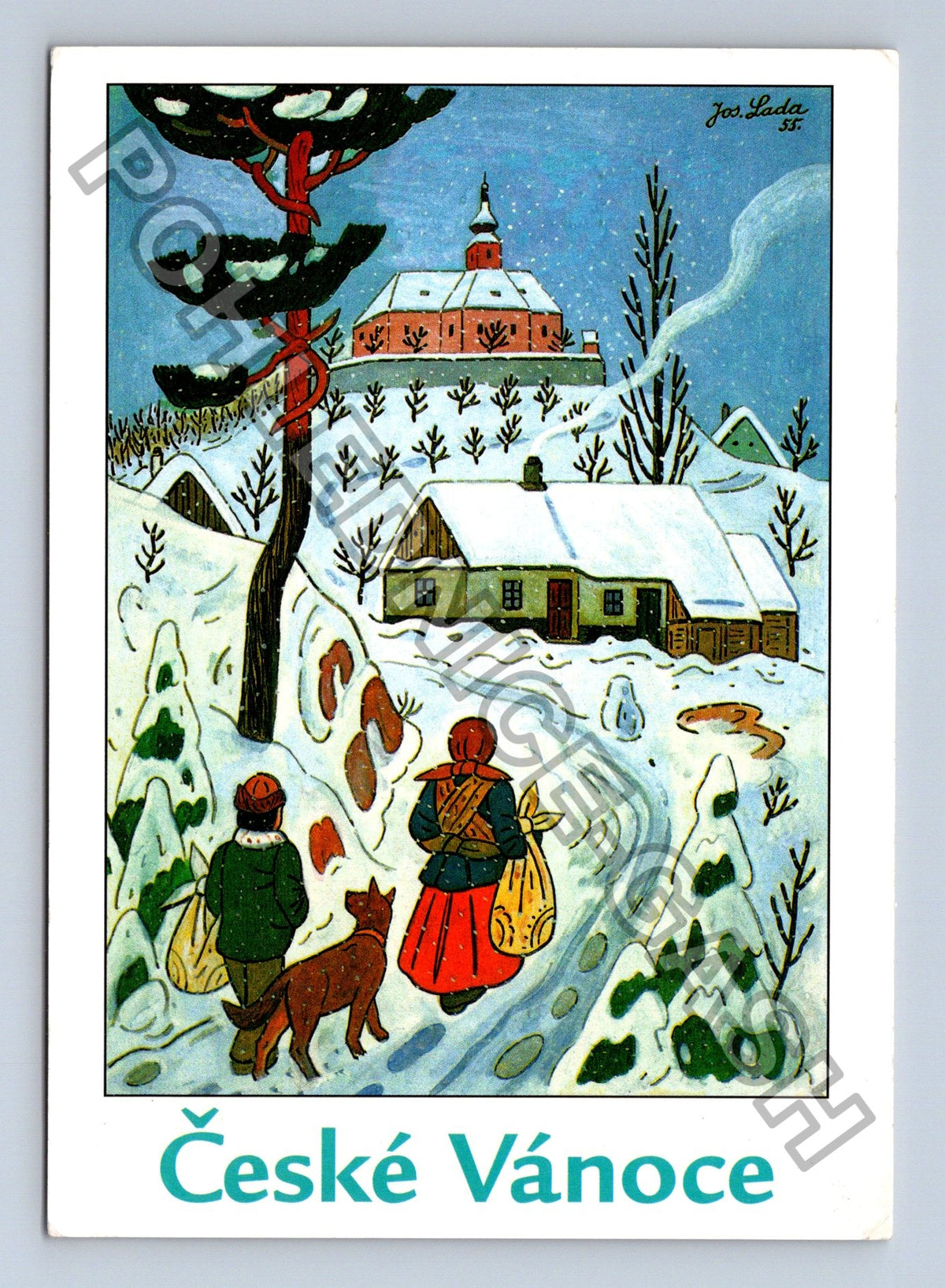 Pohlednice Josef Lada S koledou 1955 České Vánoce (M40859)