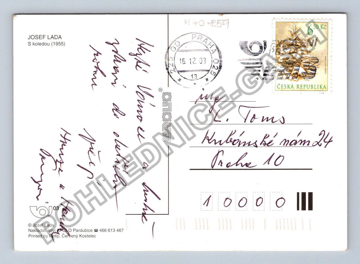 Pohlednice Josef Lada S koledou 1955 České Vánoce (M40859)