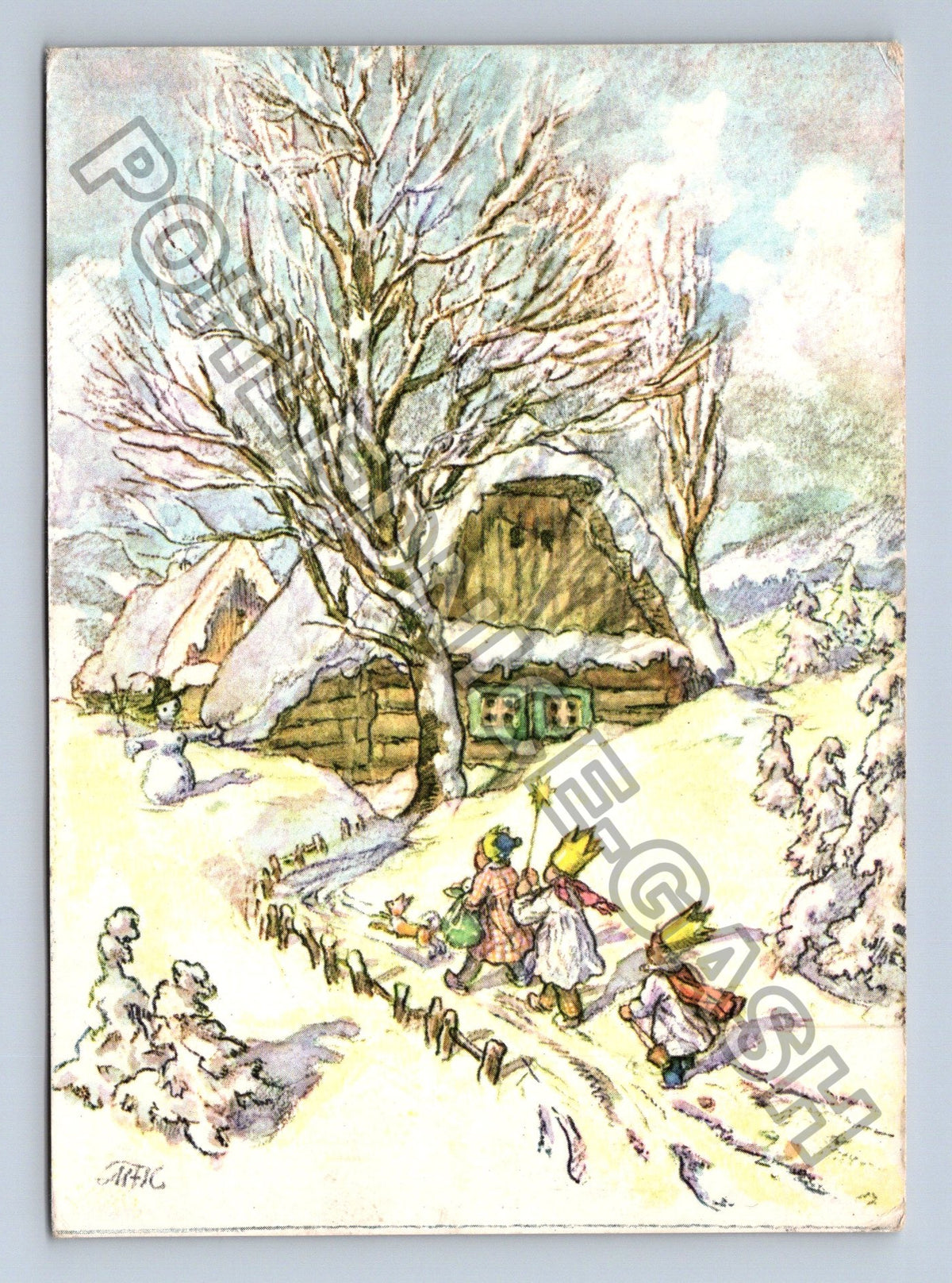 Pohlednice Veselé Vánoce a Nový Rok zimní krajina (M40860)