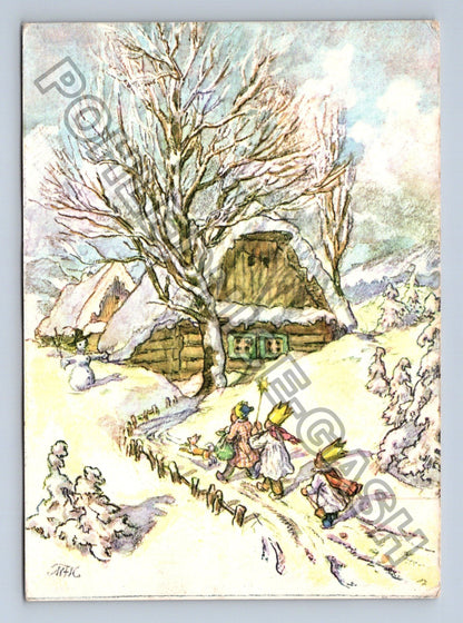 Pohlednice Veselé Vánoce a Nový Rok zimní krajina (M40860)