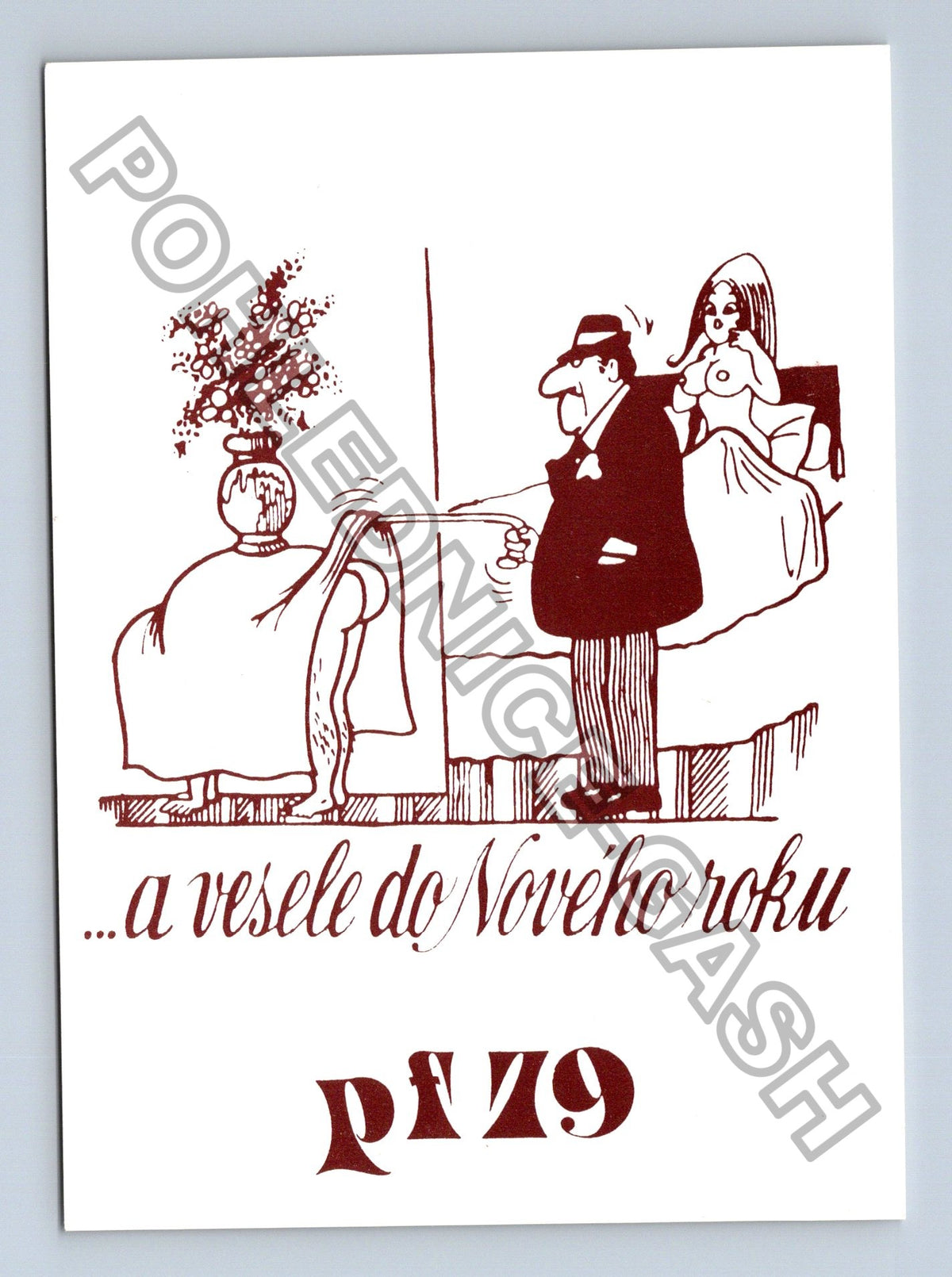 Pohlednice PF 1961 Novoroční přání kreslený vtip (M40861)