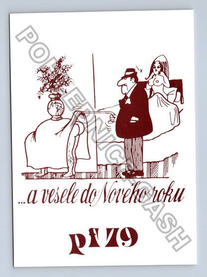 Pohlednice PF 1961 Novoroční přání kreslený vtip (M40861)