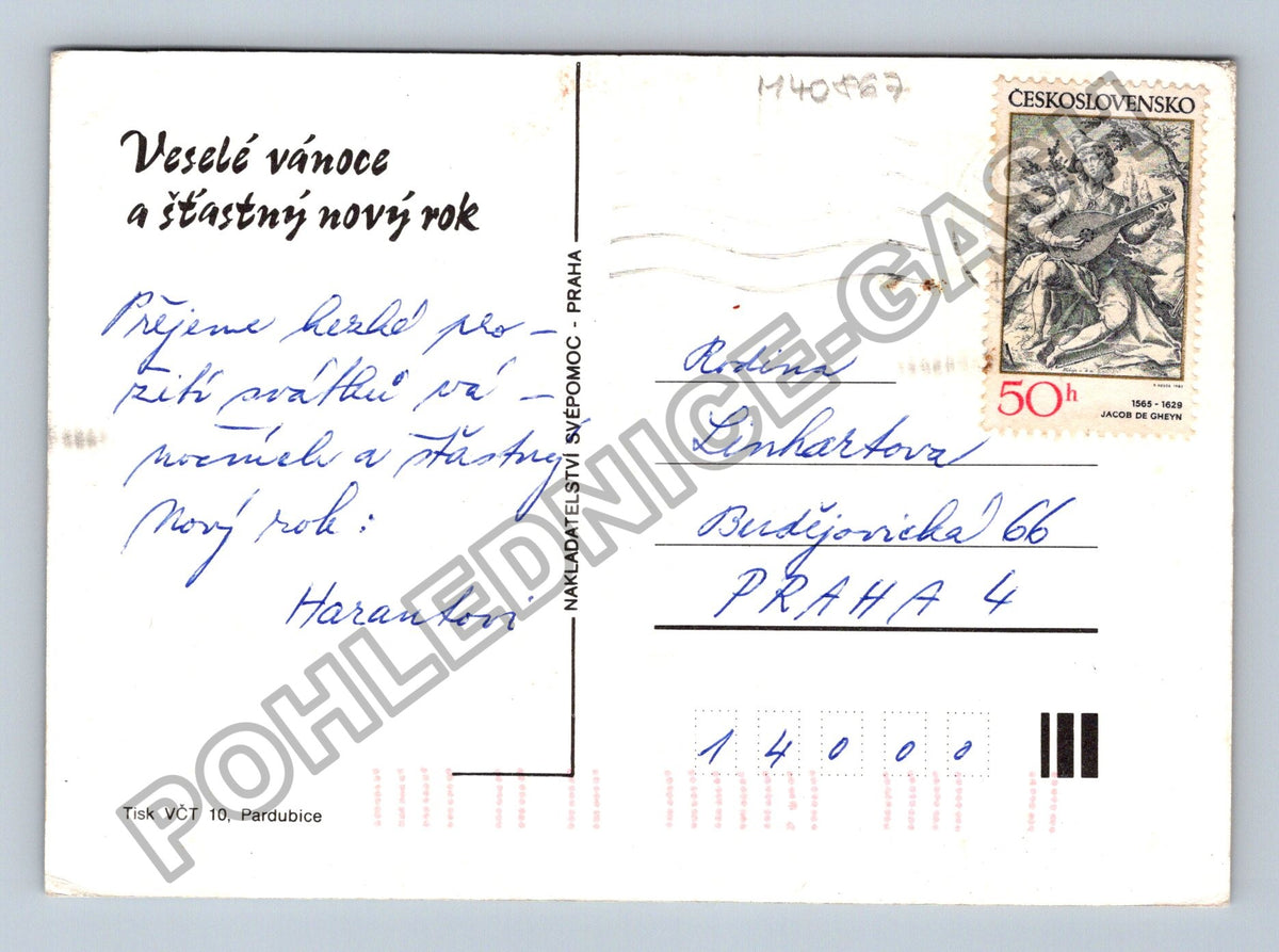 Pohlednice Vánoční pečení dětí kočka stromeček (M40867)