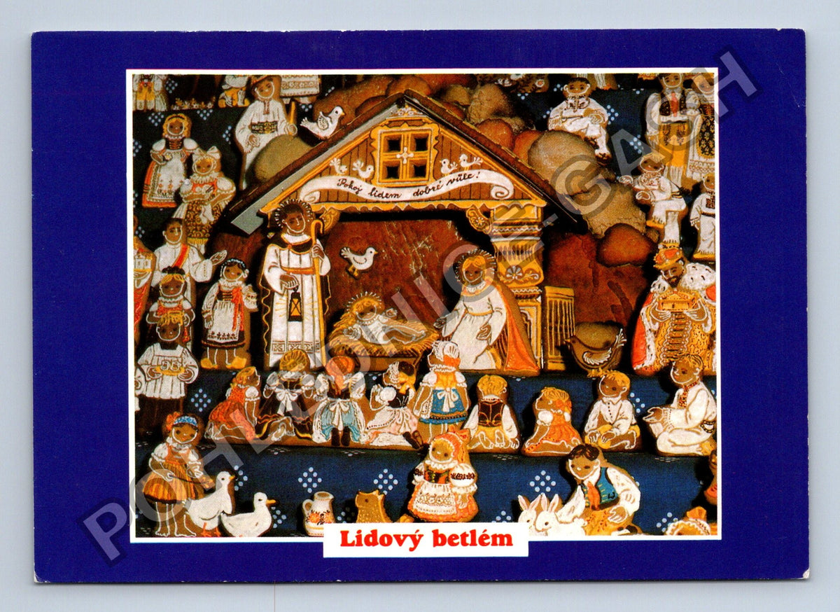 Pohlednice Lidový betlém perníkové figurky Praha-Dejvice (M40875)