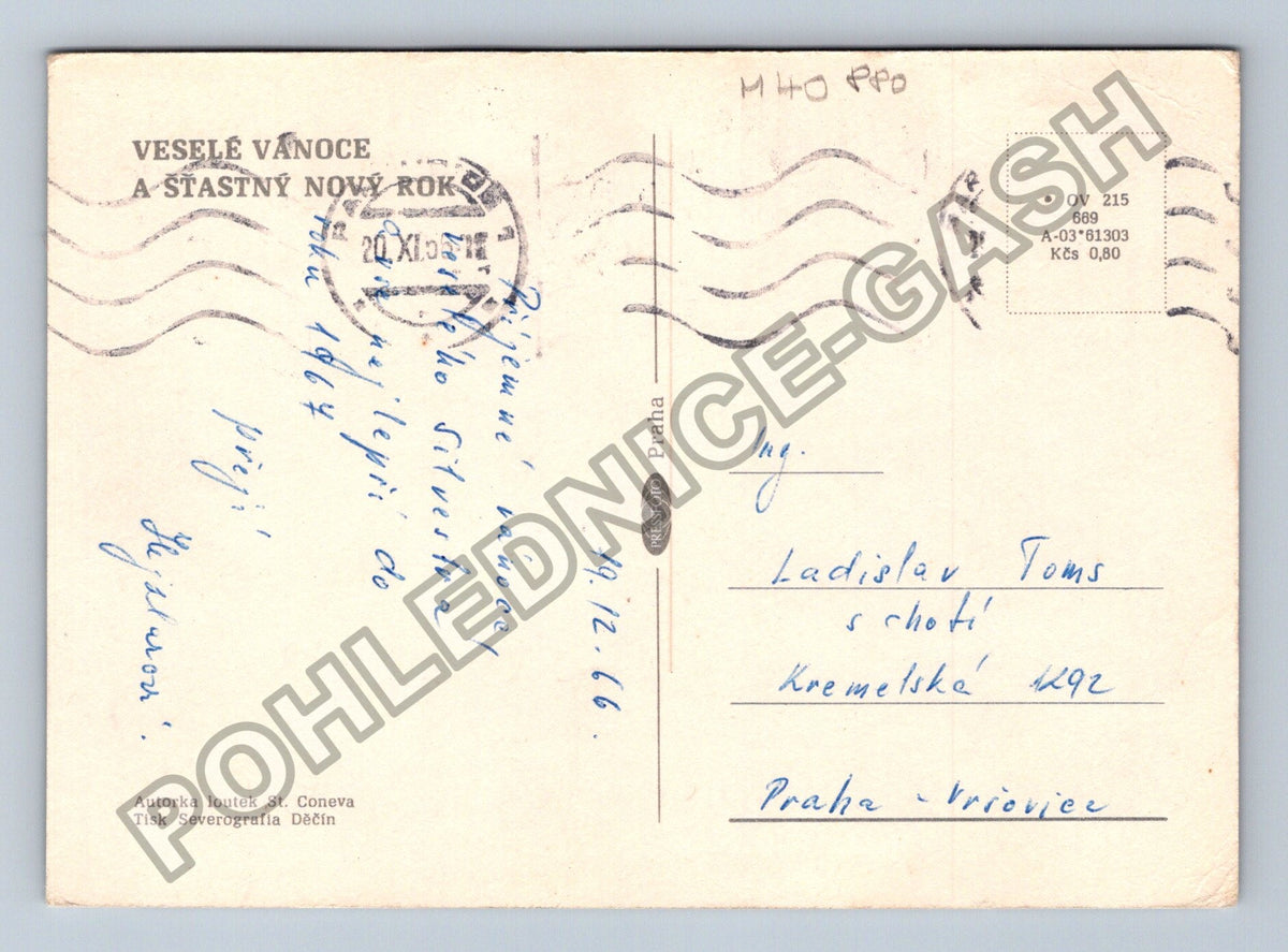 Pohlednice Veselé Vánoce a šťastný Nový rok 1966 (M40880)