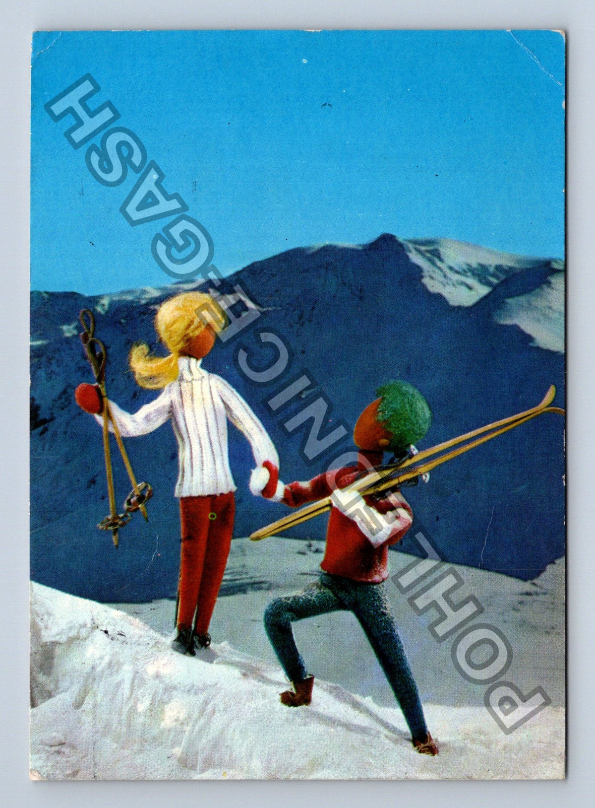 Pohlednice Veselé Vánoce a Nový Rok lyžaři sníh 1968 (M40881)