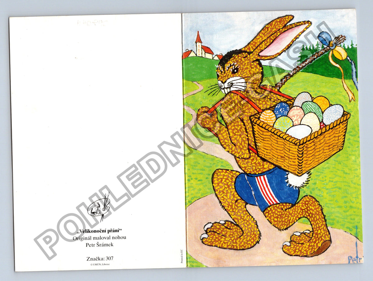 Pohlednice Velikonoční přání maloval nohou Petr Šrámek (M40890)