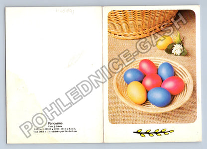 Pohlednice Velikonoční vajíčka v košíku 1990 (M40891)