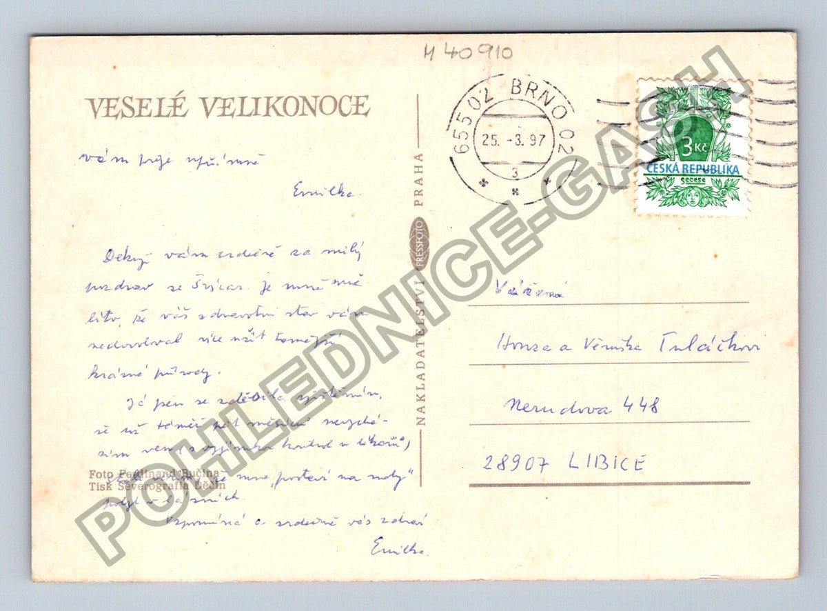 Pohlednice Velikonoce lidové umění vajíčka kočičky (M40910)