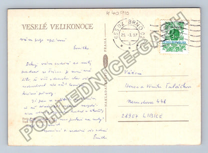 Pohlednice Velikonoce lidové umění vajíčka kočičky (M40910)