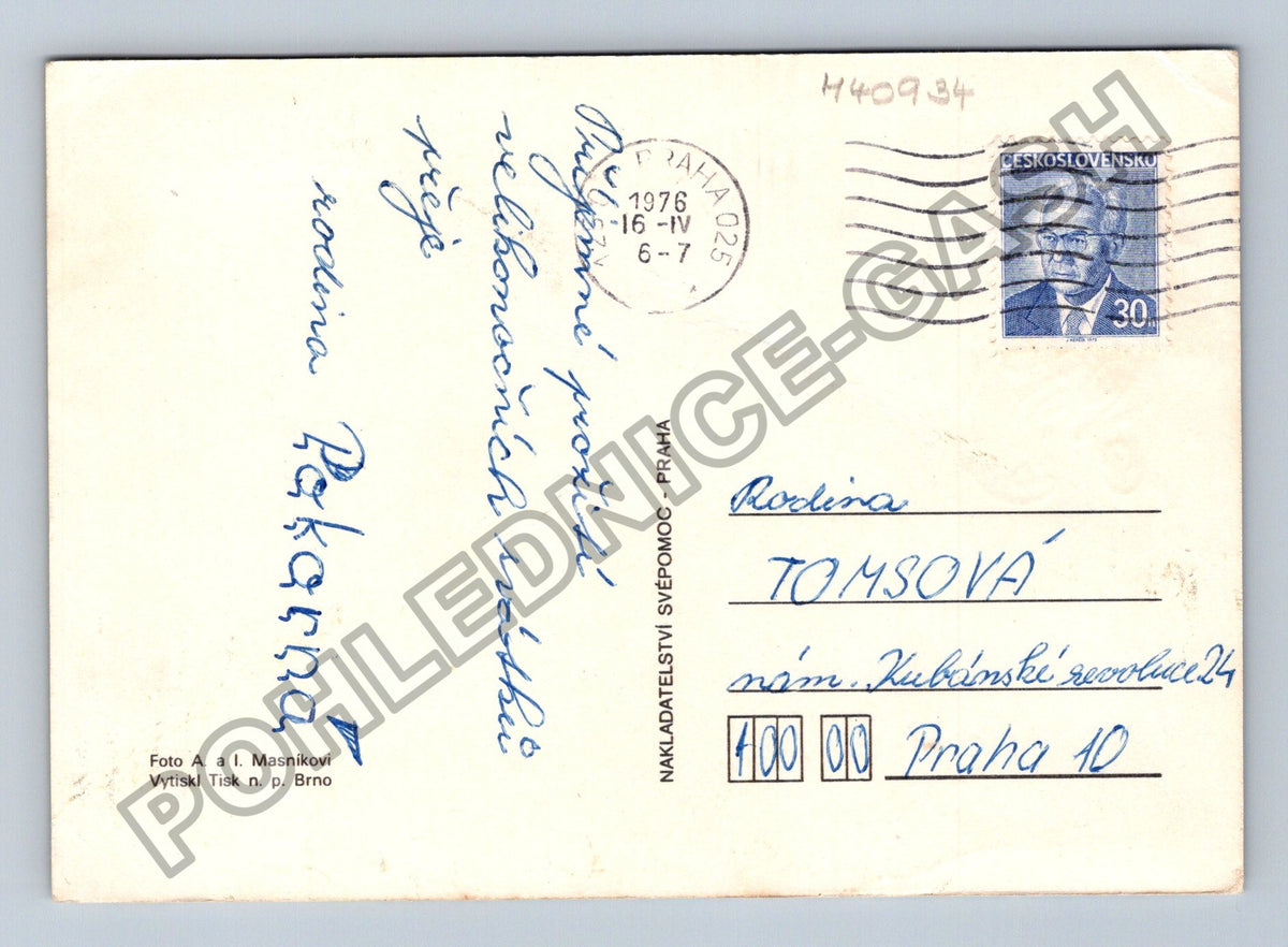 Pohlednice Veselé Velikonoce džbán chléb sněženky 1976 (M40934)
