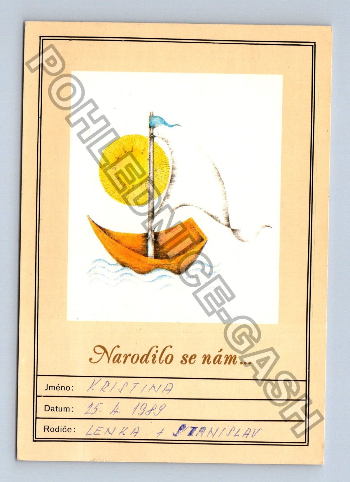 Pohlednice Narození dítěte Kristína 1989 (M40947)