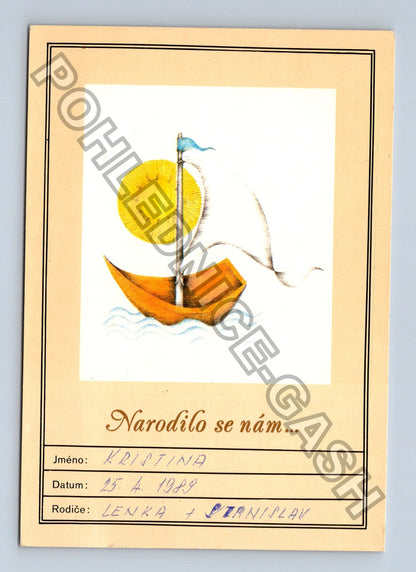 Pohlednice Narození dítěte Kristína 1989 (M40947)