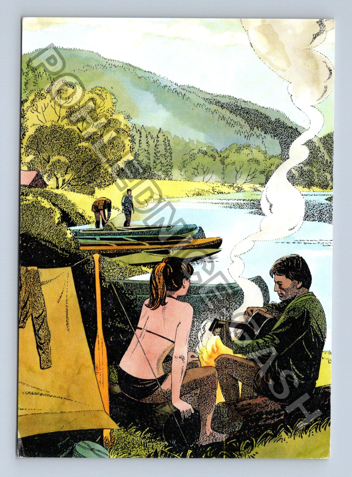 Pohlednice Ilustrace táboření u ohně (M41042)