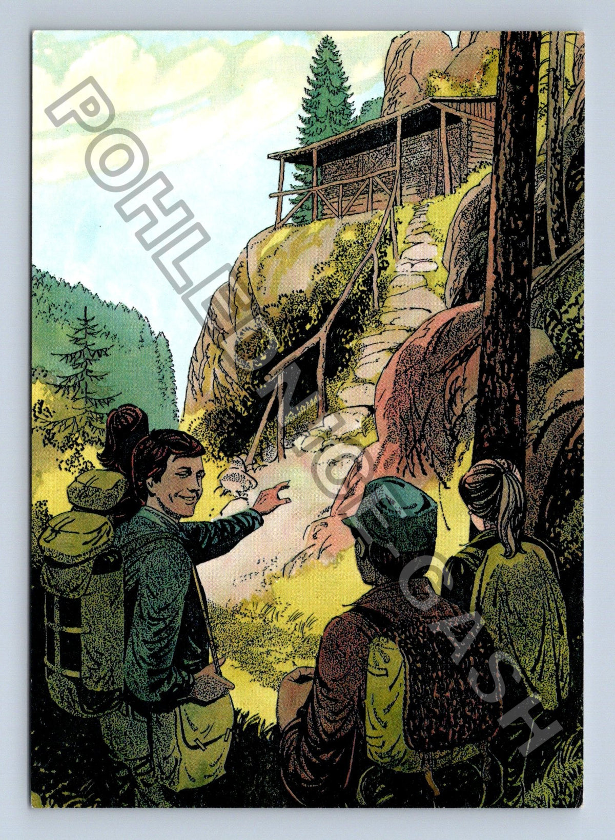 Pohlednice Ilustrace KOS Zelenka turisté v přírodě (M41044)