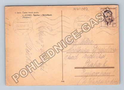 Pohlednice České lidové stavby Špýchar v Bohollbech 1949 (M41082)