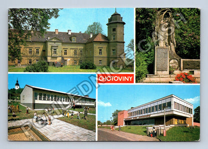 Pohlednice Chotoviny zámek pomník škola obchodní středisko (M41116)