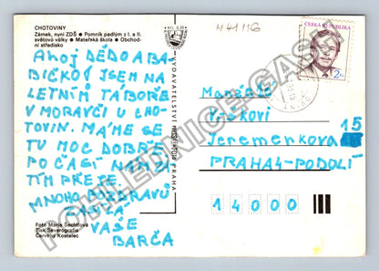 Pohlednice Chotoviny zámek pomník škola obchodní středisko (M41116)