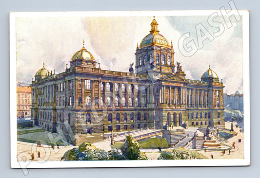 Pohlednice Praha Zemské muzeum malovaný motiv Šetelík (M4112)