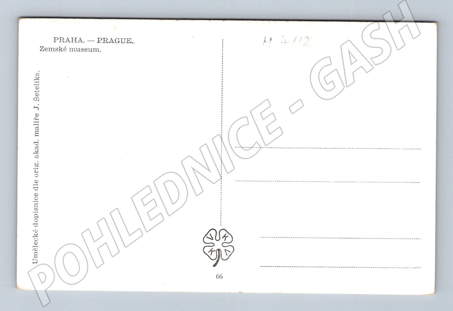 Pohlednice Praha Zemské muzeum malovaný motiv Šetelík (M4112)