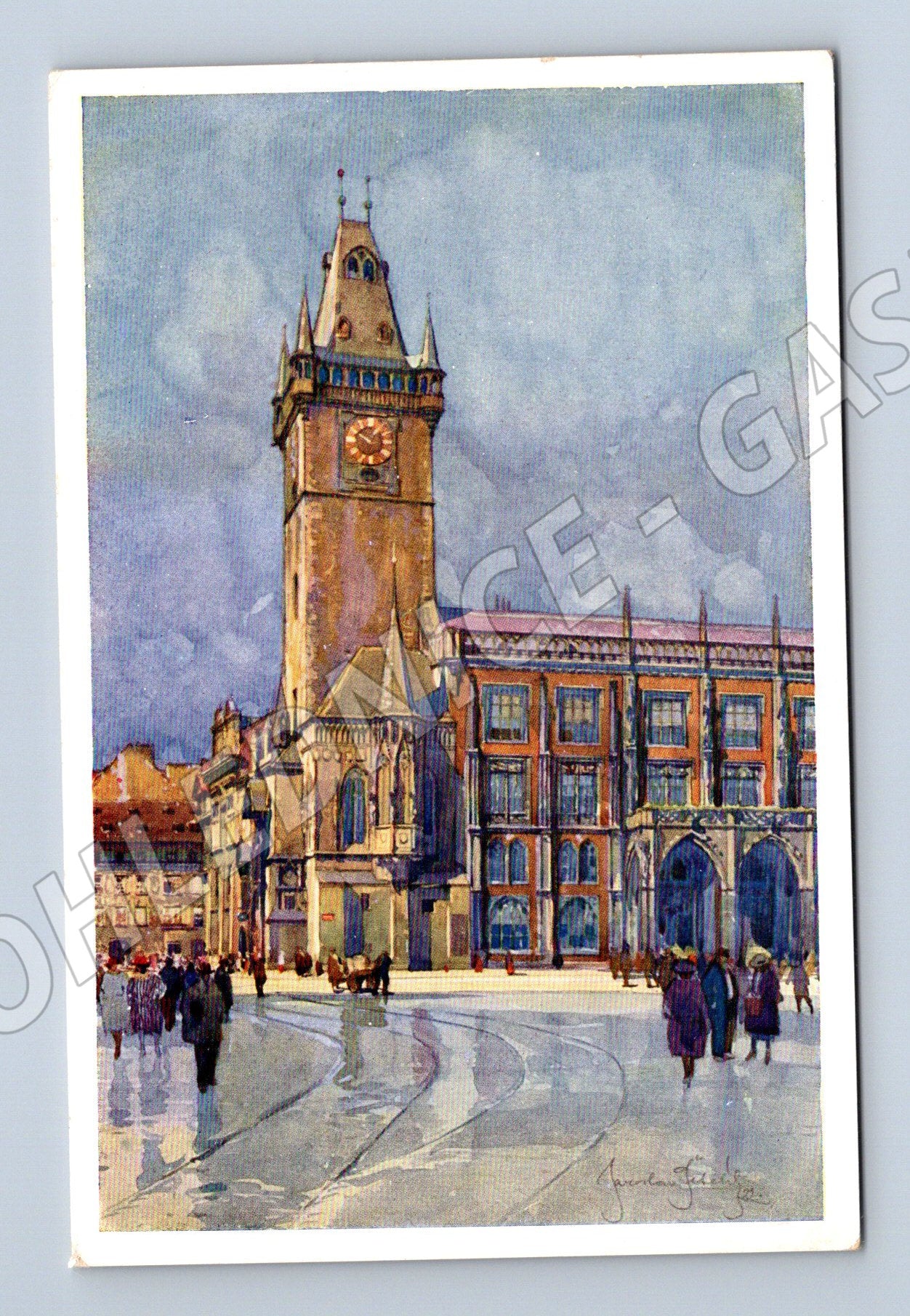 Pohlednice Praha Staroměstská radnice malovaný motiv (M4119)