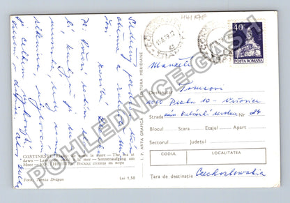 Pohlednice Rumunsko Costinești západ slunce loď 1979 (M41198)