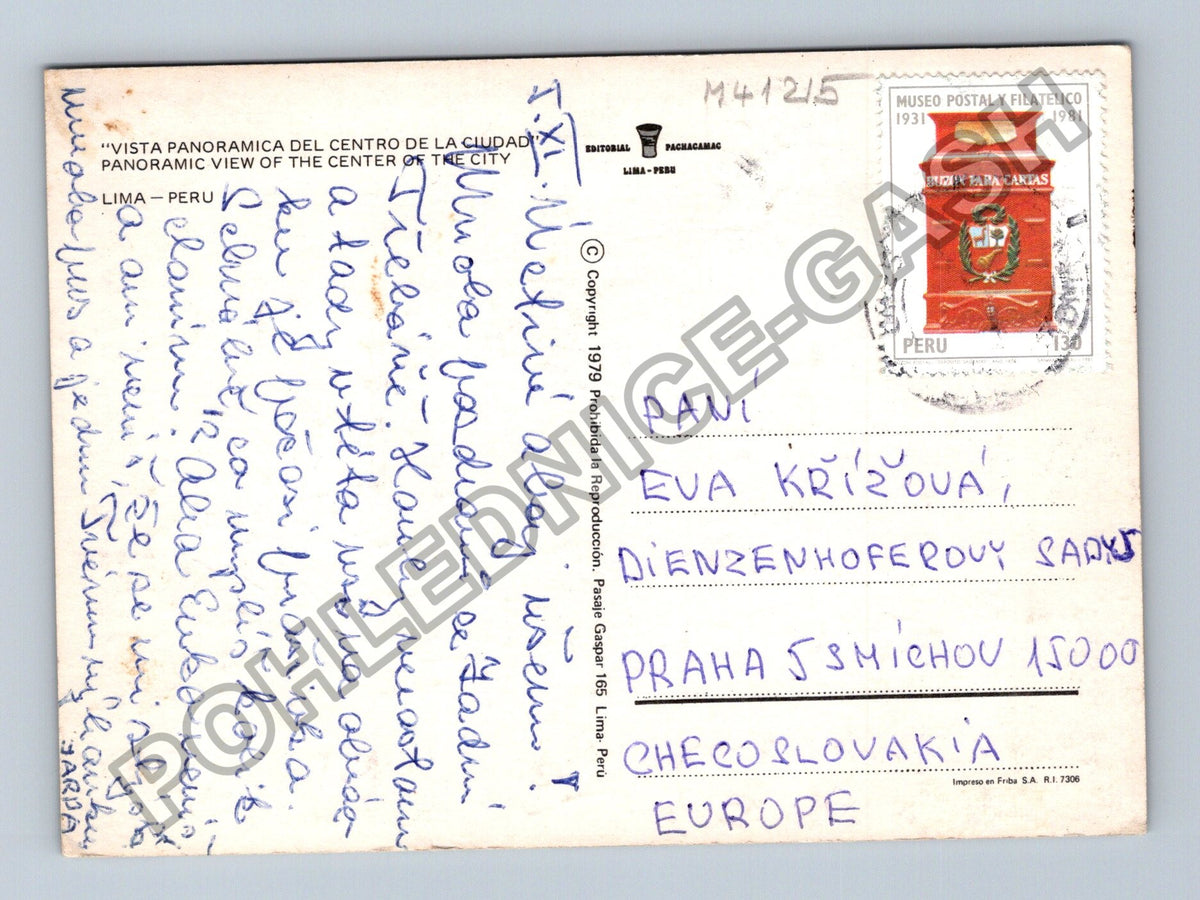 Pohlednice Peru Lima panoramatický pohled na město 1979 (M41215)