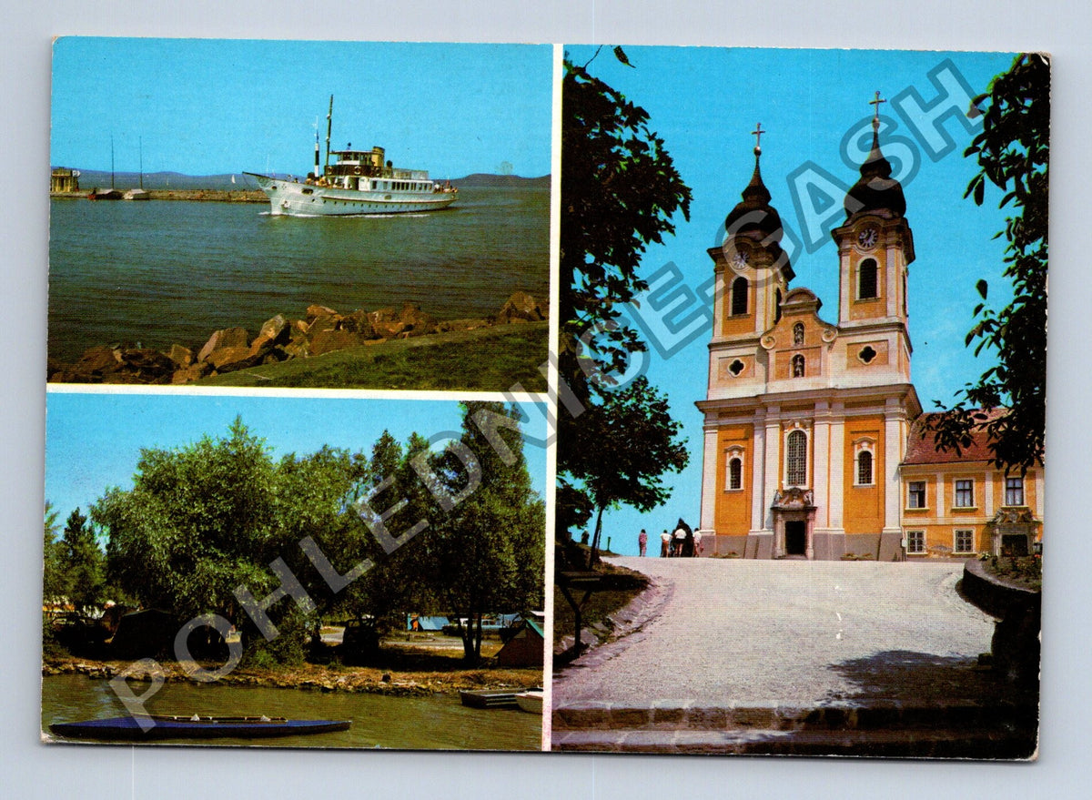 Pohlednice Maďarsko Balaton loď kostel krajina (M41226)