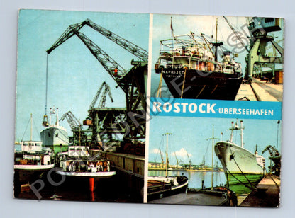 Pohlednice Německo Rostock Überseehafen lodě jeřáby 1967 (M41265)