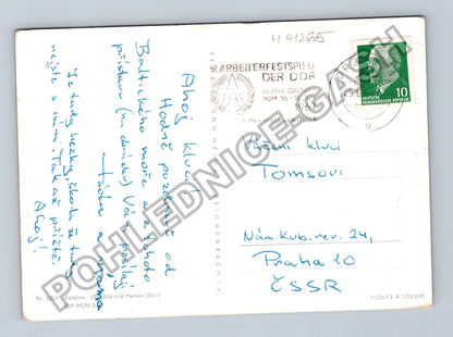 Pohlednice Německo Rostock Überseehafen lodě jeřáby 1967 (M41265)