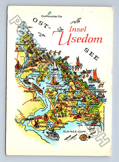 Pohlednice Německo Usedom mapa ostrova (M41287)