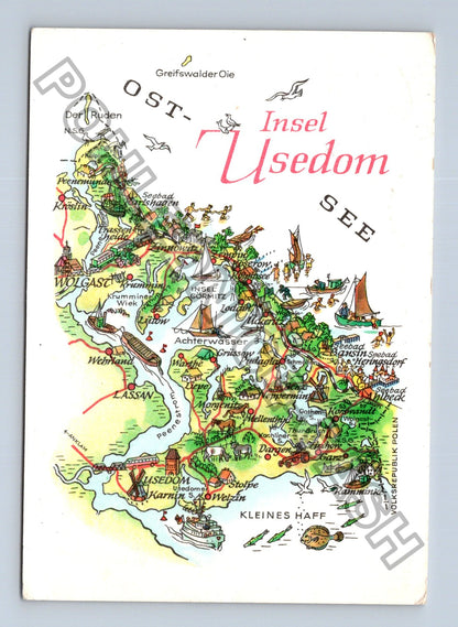 Pohlednice Německo Usedom mapa ostrova (M41288)