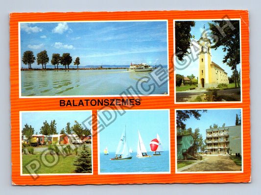 Pohlednice Maďarsko Balatonszemes jezero kostel kemp (M41301)
