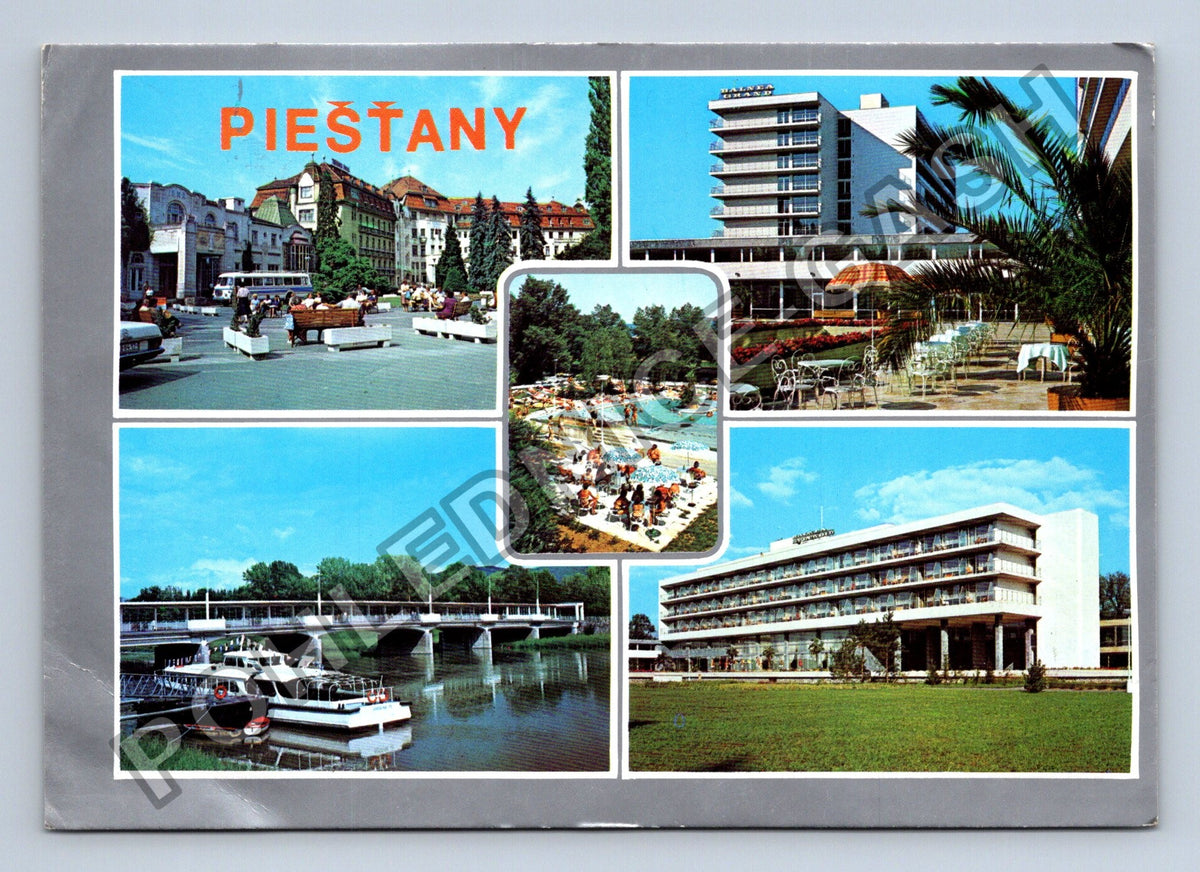 Pohlednice Slovensko Piešťany koláž lázně hotely most (M41355)