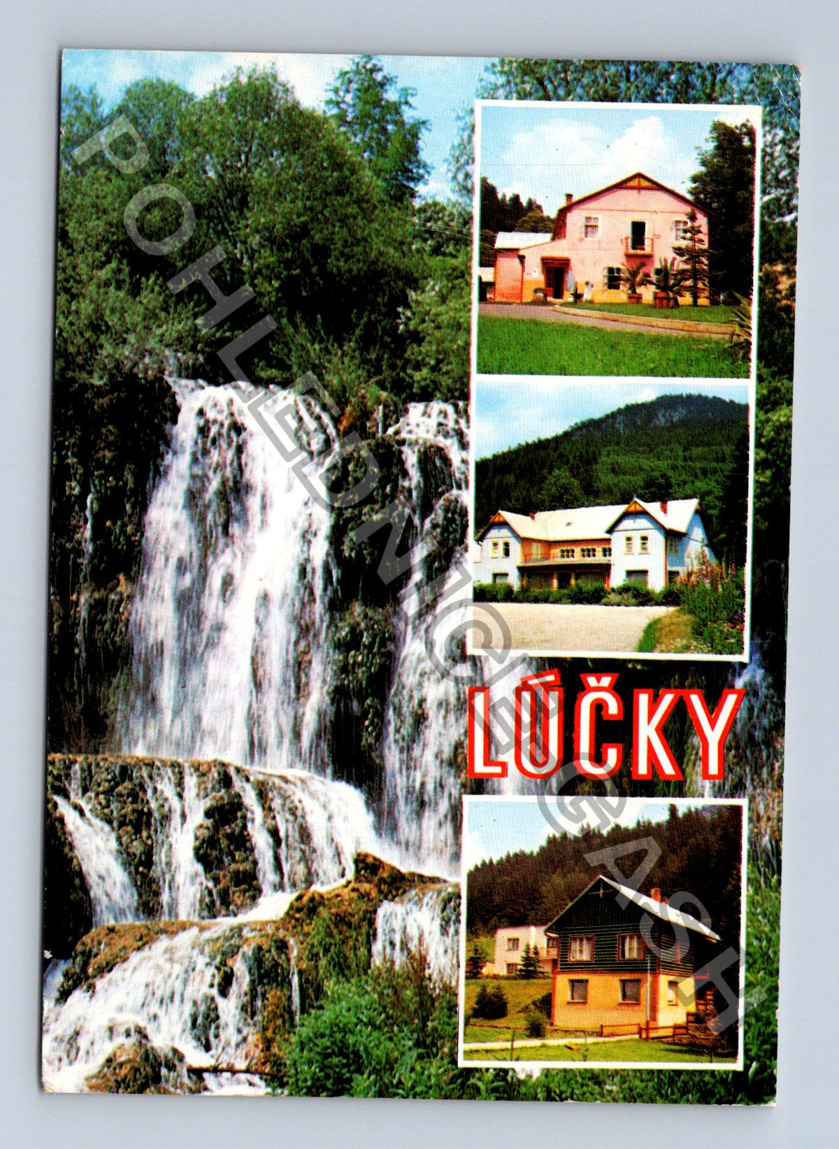 Pohlednice Slovensko Lázně Lúčky vodopád domy 1978 (M41361)