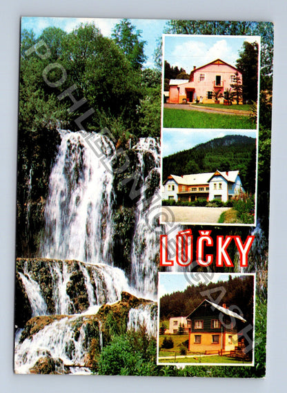 Pohlednice Slovensko Lázně Lúčky vodopád domy 1978 (M41361)