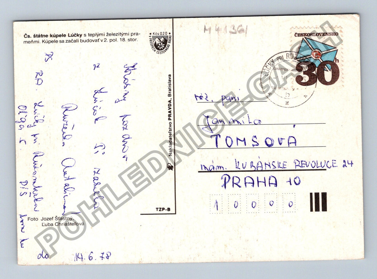Pohlednice Slovensko Lázně Lúčky vodopád domy 1978 (M41361)