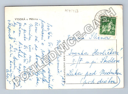 Pohlednice Vysoká u Mělníka kostel a domy (M41413)