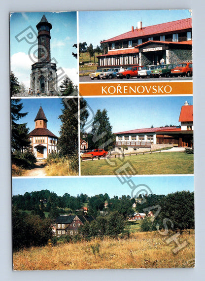 Pohlednice Kořenovsko koláž rozhledna Hvězda Motorest 1990 (M41419)