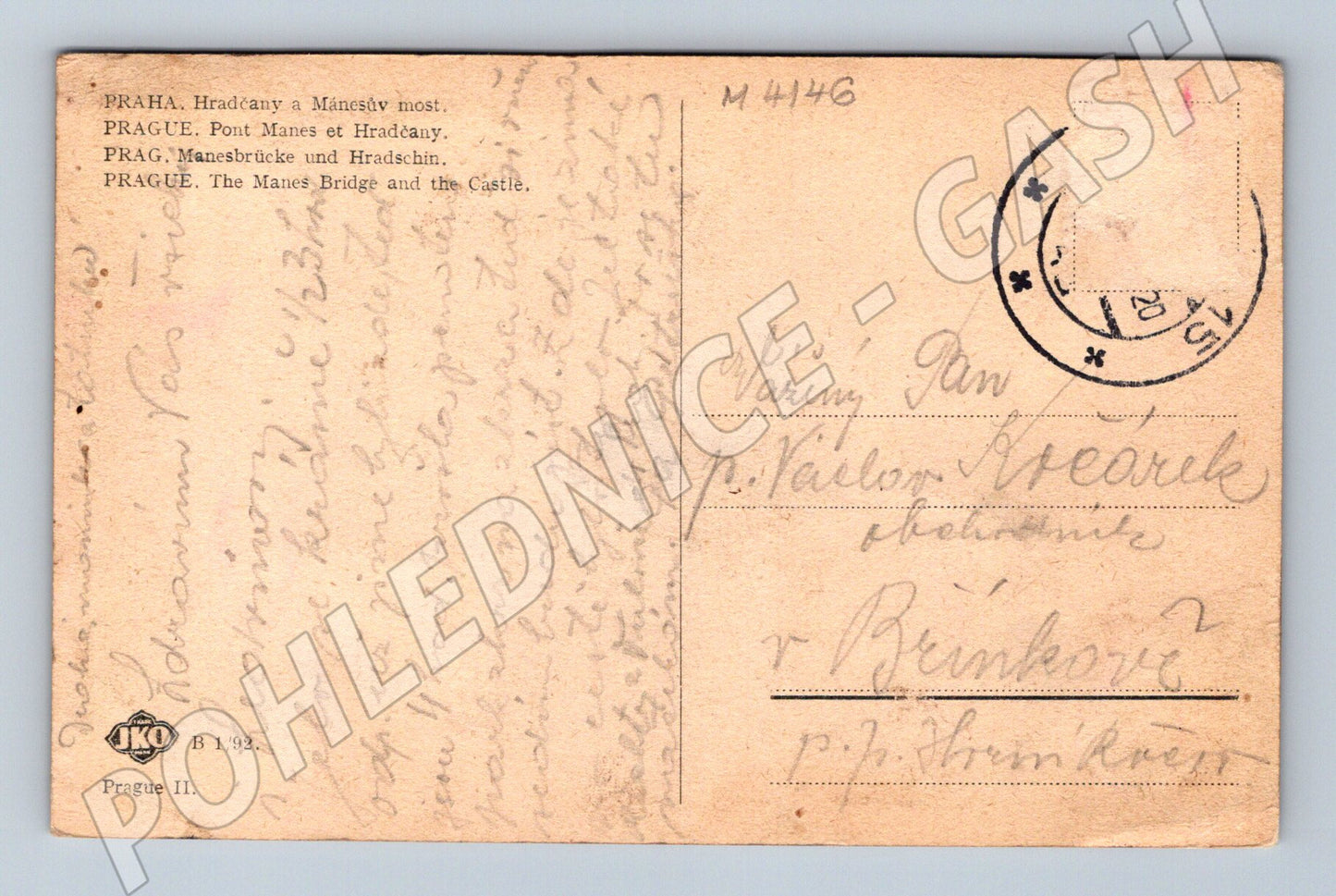 Pohlednice Praha Hradčany a Mánesův most JKO (M4146)