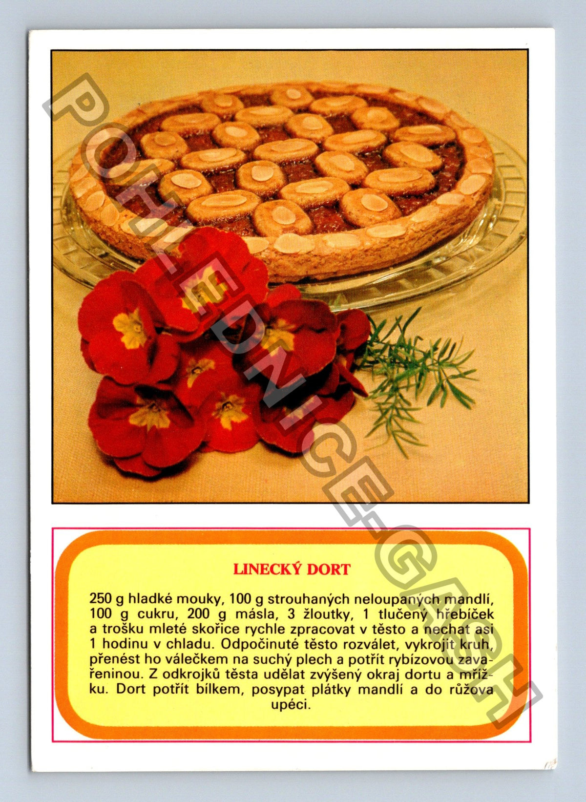 Pohlednice Linecký dort recept květiny 1989 (M41482)
