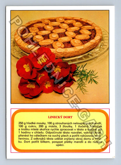 Pohlednice Linecký dort recept květiny 1989 (M41482)