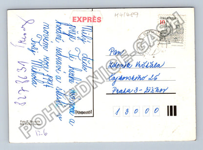 Pohlednice Loutky sněhulák sáňky Nový rok 1991 (M41489)