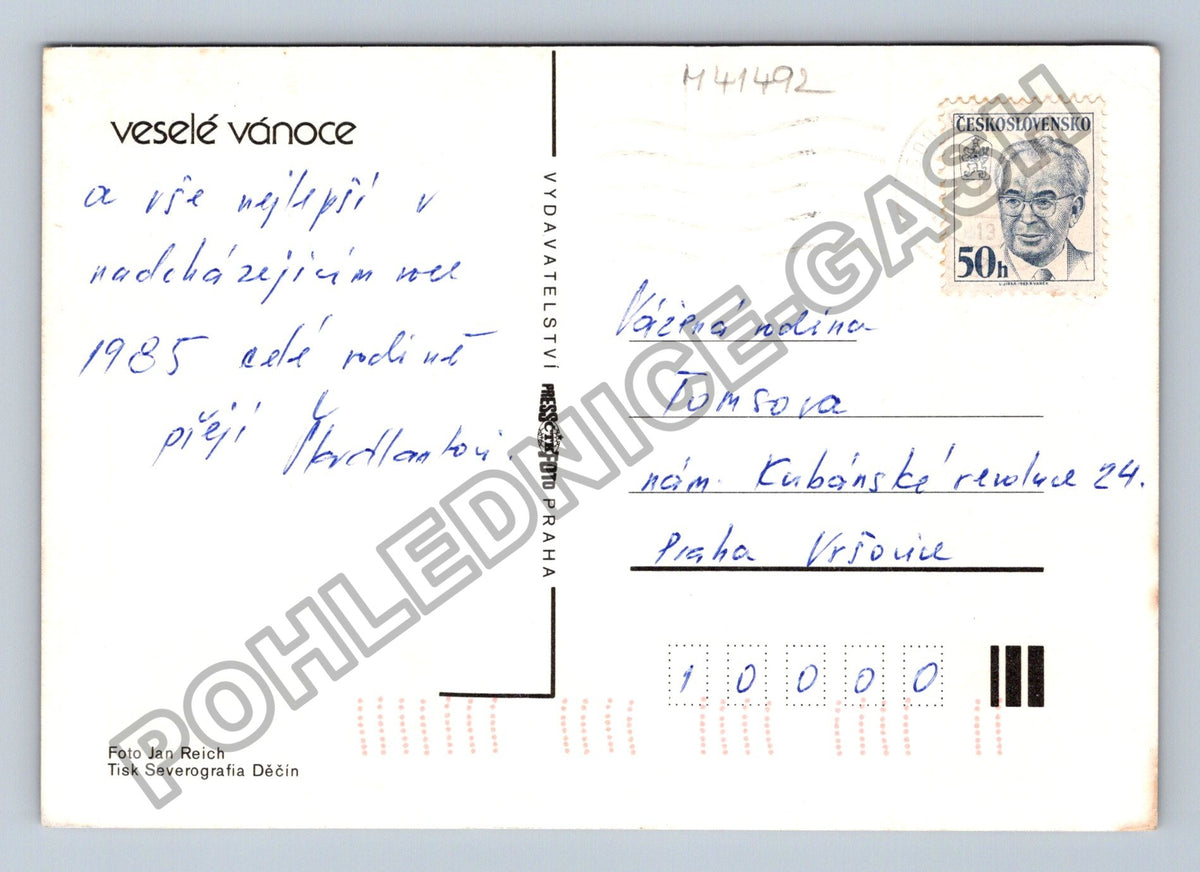Pohlednice Veselé vánoce stromeček interiér 1985 (M41492)