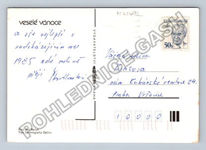 Pohlednice Veselé vánoce stromeček interiér 1985 (M41492)