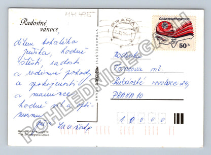 Pohlednice Alena Ladová ježci u stolu Vánoce 1982 (M41495)