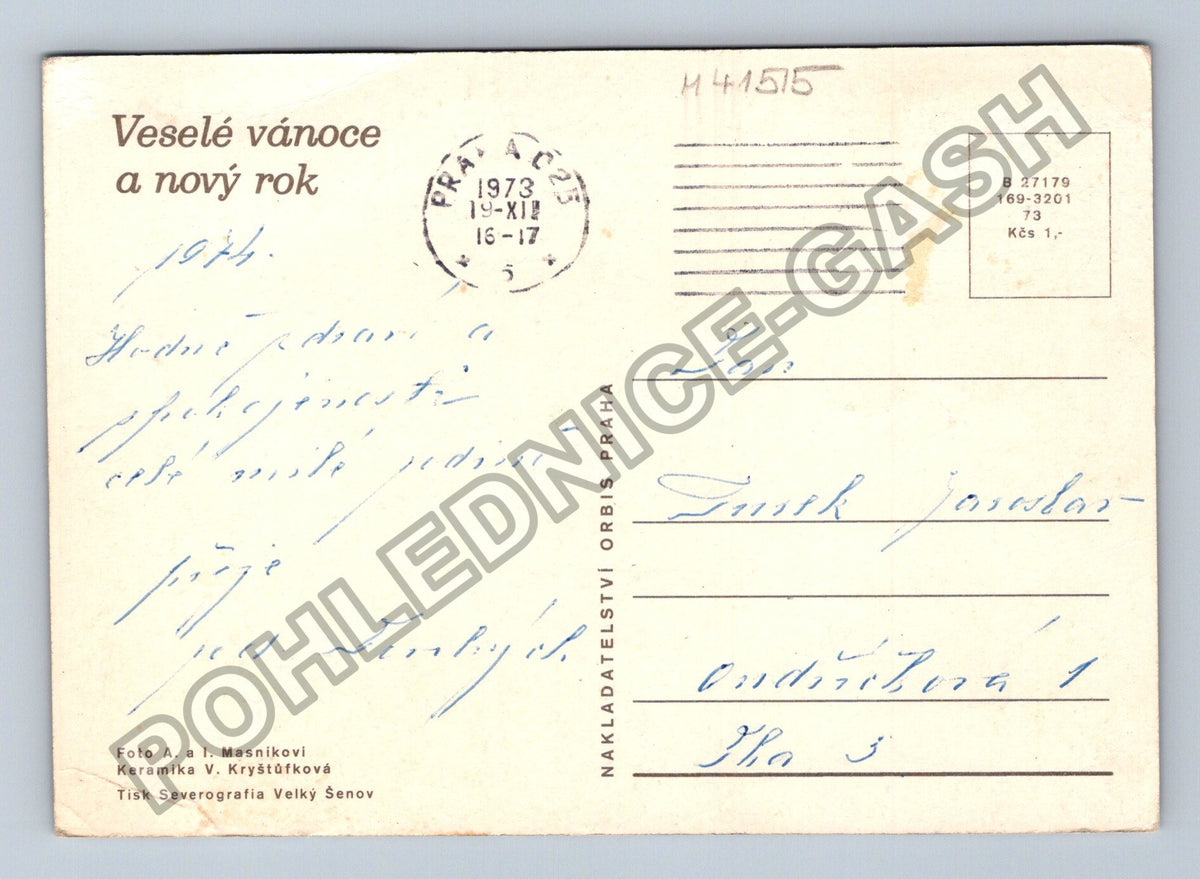 Pohlednice Veselé vánoce a nový rok zátiší ovoce svíčka 1973 (M41515)