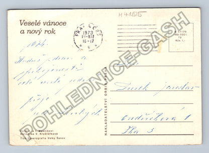 Pohlednice Veselé vánoce a nový rok zátiší ovoce svíčka 1973 (M41515)