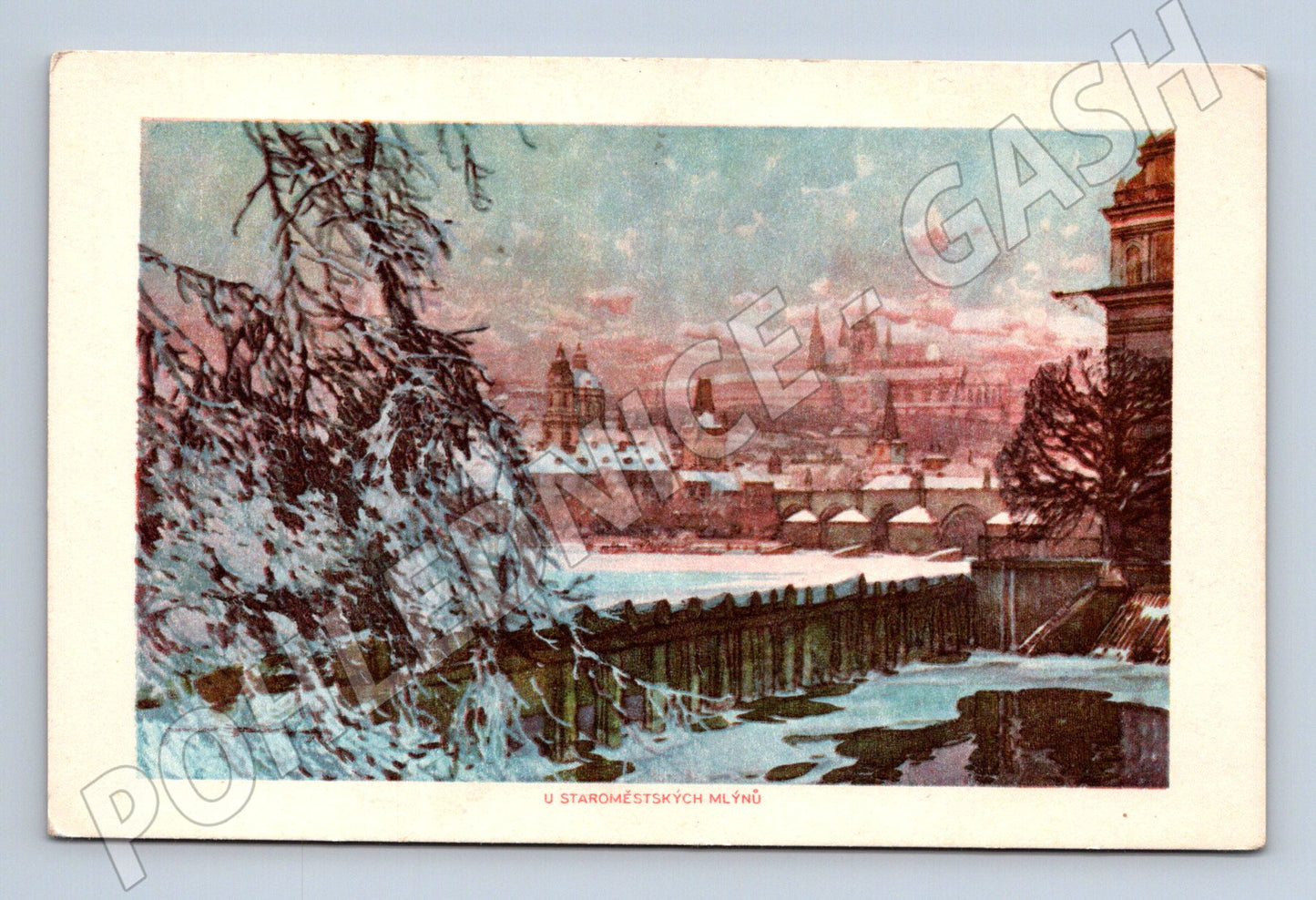 Pohlednice Praha Pražský hrad v zimě mlýny (M4152)
