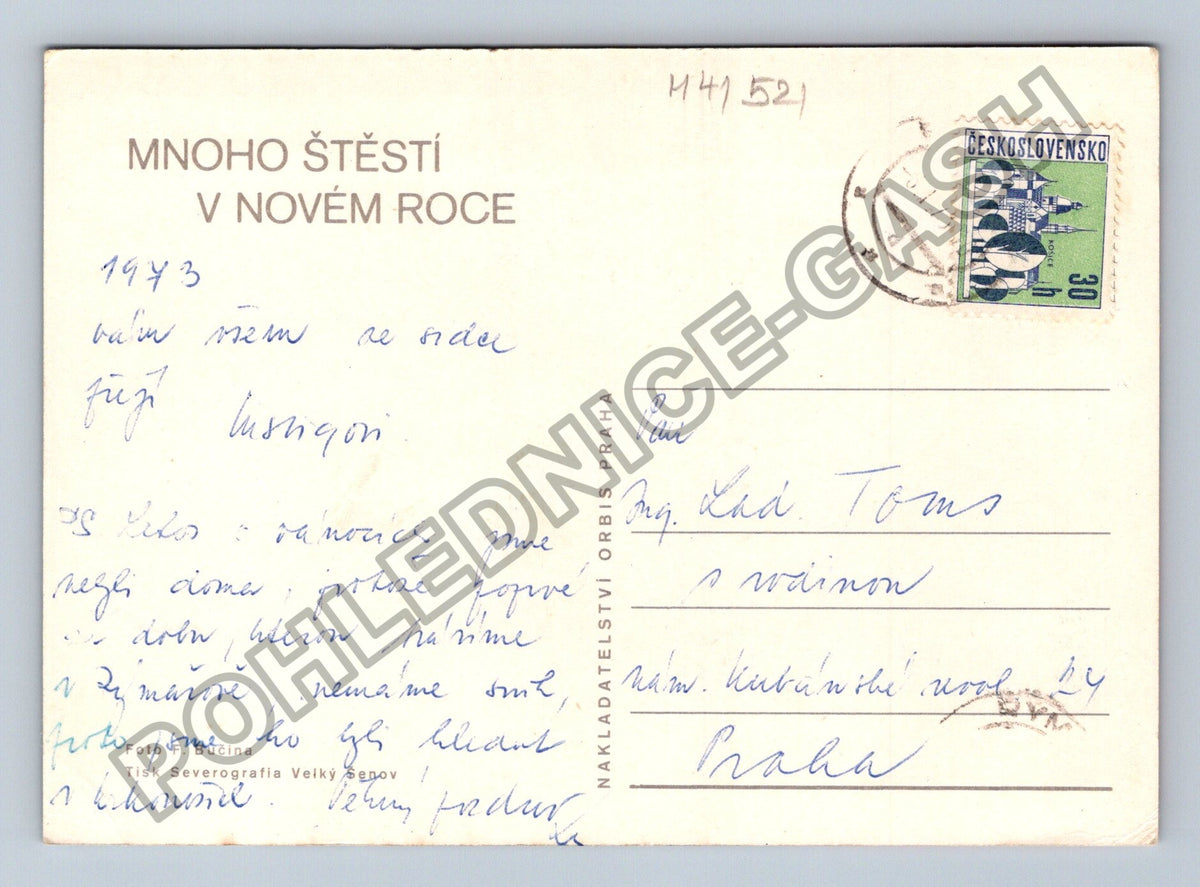 Pohlednice Nový rok hodiny skleničky jehličí (M41521)